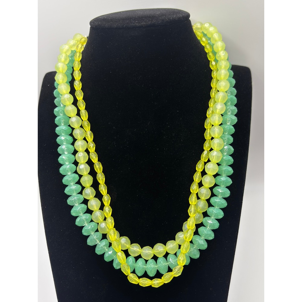 Sonoma Yellow Mint Green Triple Strand Beaded Statement Necklace 15"